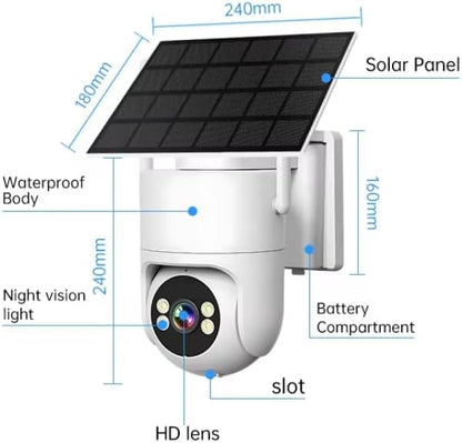 4G LTE Solar Security Camera, 2K Color Night Vision, No WiFi Needed,8W Solar & Battery Powered, Low Power, 24/7 AOV Recording,355° PTZ, AI Human Detection, IP66 Waterproof (White, 1 Lens)