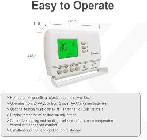 Programmable Thermostat 1H/1C, Household Thermostatfor Heat Pump and Conventional Single Stage System, Digital, Easy DIY Installation