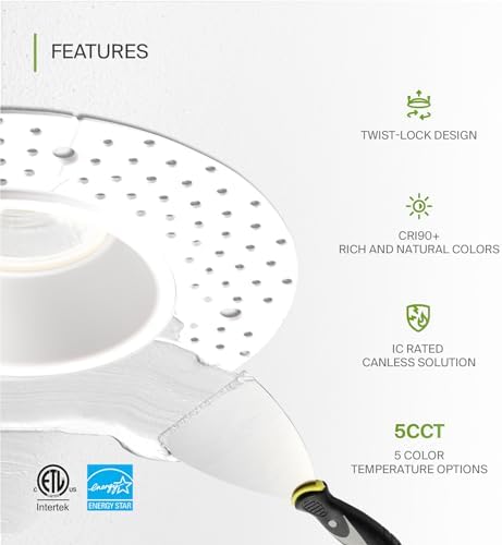 ASD 4 Inch Trimless LED Recessed Ceiling Light Fixture, 120-277V Multi-Voltage Commercial Downlight, 15W 1082 Lumens, 5CCT 2700K-5000K, 0-10V Dimmable, CRI90+, Anti-Glare, IC & Wet Rated, ETL