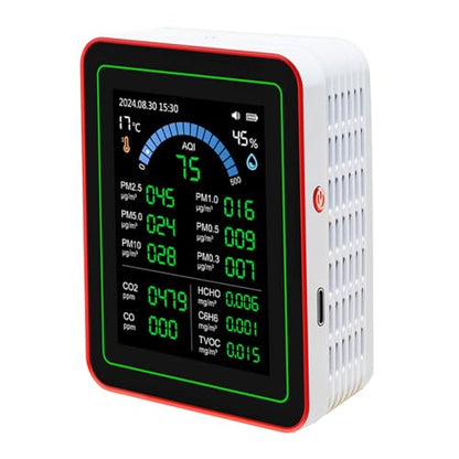 18 in 1 Air Quality Tester for Home, Indoor Air Quality Monitor, with Air Quality Index, CO2, HCHO, TVOC, PM5.0, PM0.3, PM1.0, PM2.5, PM10 etc, Support Data Storage and