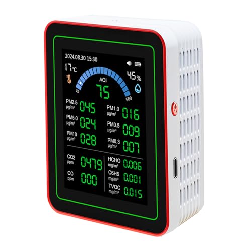 18 in 1 Air Quality Tester for Home, Indoor Air Quality Monitor, with Air Quality Index, CO2, HCHO, TVOC, PM5.0, PM0.3, PM1.0, PM2.5, PM10 etc, Support Data Storage and
