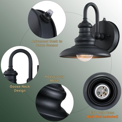 Dusk Dawn Sensor Outdoor Wall Sconce Black Exterior Gooseneck Barn Light