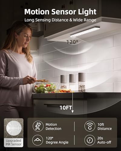 EZVALO 6-Pack Under Cabinet Lighting with 2 Charging Stations, 9 Inch Rechargeable Wireless Motion Sensor Lights, 2000mAh, 3 Color Temps, Dimmable, Magnetic, Remote Control for Kitchen, Closet