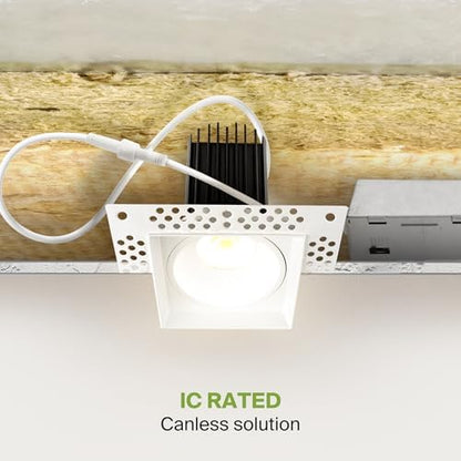 ASD 4 Inch Trimless LED Recessed Ceiling Light Fixture, Mud-in Canless Downlight with Junction Box, 5CCT 2700K-5000K, 15W 1090 Lumens, CRI90+, Anti-Glare, Dimmable, IC & Wet Rated, ETL, 18 Pack