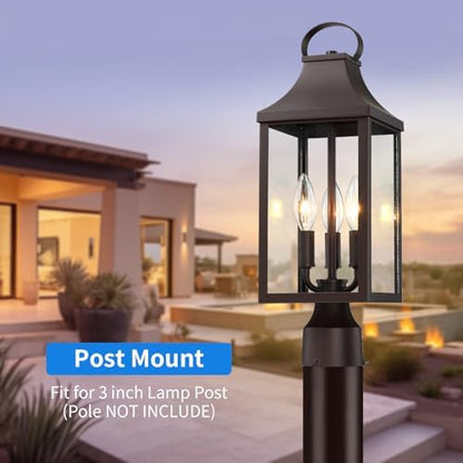 18.62 Post Light Outdoor, Large 3-Light Lamp Post Light Fixture, Brown