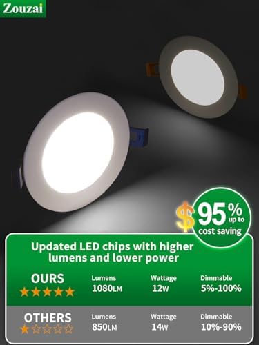 zouzai 12 Pack 6" LED Recessed Ceiling Lights, 12W=110W, 6000K, Dimmable