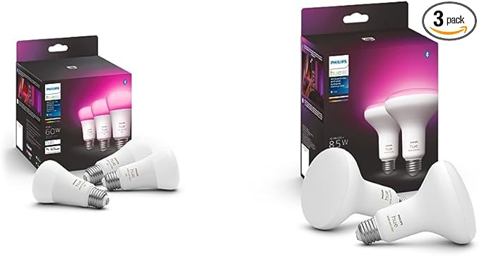 Philips Hue White and Color Ambiance A19 E26 LED Smart Bulb, Bluetooth & Zigbee & White & Color Ambiance BR30 LED Smart Bulbs, 16 Million Colors