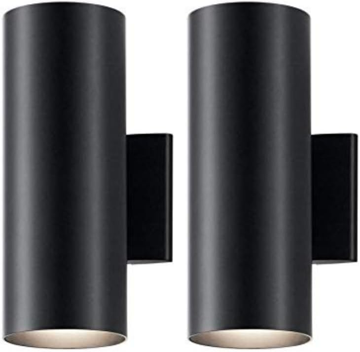 Kichler Cylinders 12" Outdoor Wall Sconce in Black, 2-Light Exterior Wall Light, Cylinder Fixture, (12" H x 5" W), 9244BK (Pack of 2)