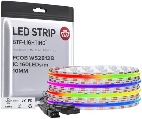 BTF-LIGHTING FCOB COB WS2812B IC RGB LED Strip DC5V 9.8FT 480LED 10mm IP30