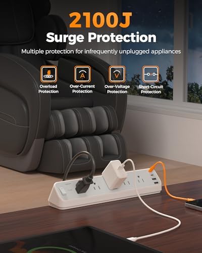 TESSAN Desk Clamp Power Strip 6 Ft with 2100J Surge Protector, Gray
