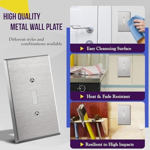 ENERLITES Toggle Light Switch Metal Wall Plate, Over Size 1-Gang, Silver