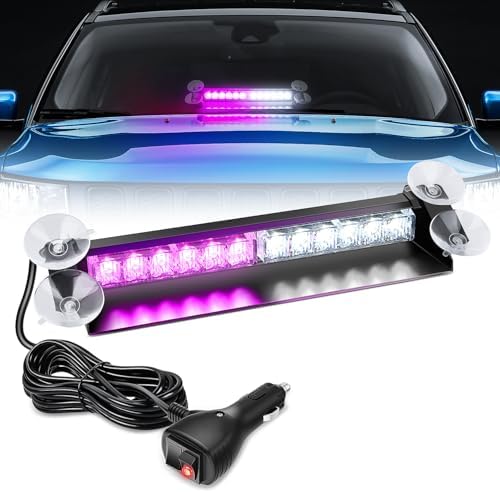 Nilight 12LED Traffic Advisor Strobe Light Bar Purple White Hazard Safety