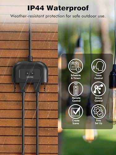 EIGHTREE Outdoor Smart Plug, Timer Outlet with 2 Independent Outlets, 15A