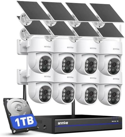 ANNKE Solar Wireless Security Camera Outdoor, 4K NVR, 8-Cam Kit PT, 1TB HDD