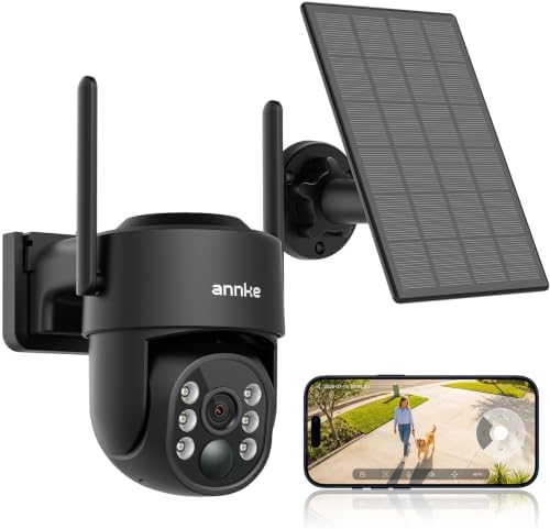 ANNKE 4MP Solar Security Camera Wireless Outdoor, Pan Tilt, Black