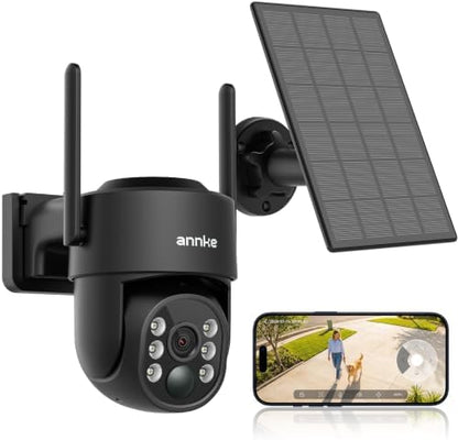 ANNKE 4MP Solar Security Camera Wireless Outdoor, Pan Tilt, Black