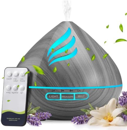 500ML Essential Oil Scent Diffuser: Remote Control &14 Colors LED - Grey