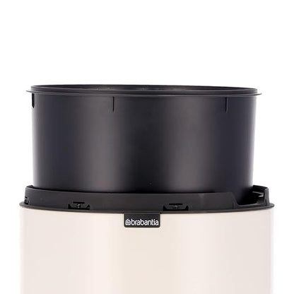 Brabantia Press-Top Kitchen Trash Can | Soft Beige | 8 Gallon / 30L | Home Trash Can with Soft-Touch Stay-Open Lid & Removable Inner Bucket | + Trash Bags