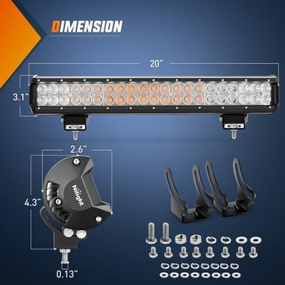 Nilight LED Light Bar 20 Inch 126W Spot Flood Combo Amber Beam