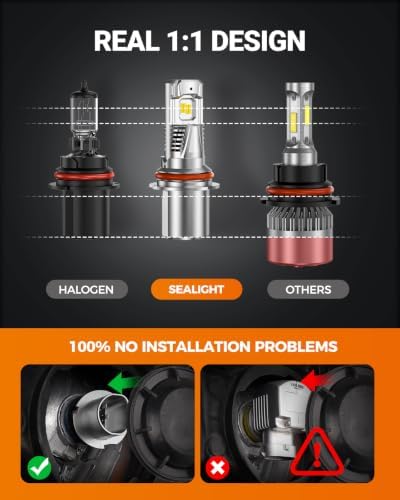 SEALIGHT 9007/HB5 LED Bulb, 1200% 60000LM Super Brighter than Origin, 6500K White Canbus Ready, IP68 25000RPM Cooling Fan with 80000Hrs Lifespan, 3Mins Fast Installation, 2 Pack