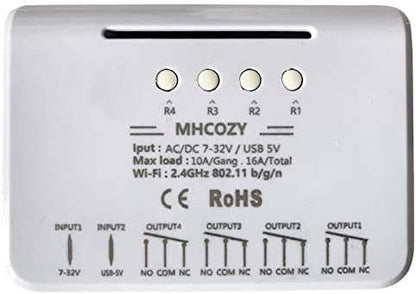 4CH WiFi RF Wireless Switch Relay,Inching Self-Locking Interlock Mode,for Access Control Smart Garage Door,Compatible with Alexa Goolge Home