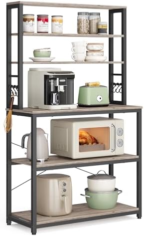VASAGLE Coffee Bar, 31.5 Inches 6-Tier Baker's Rack with 6 Hooks