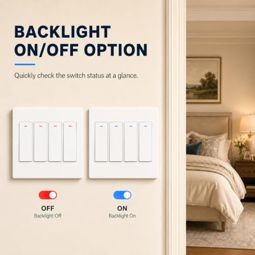 Smart Switch for Light 4 Gang, Neutral Wire Required, 2.4GHz Wi-Fi Switch Compatible with Alexa and Google Home, UL Certified