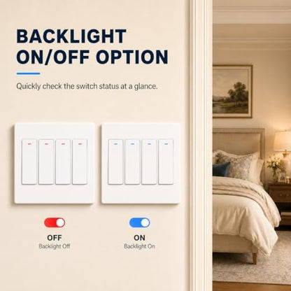 Smart Switch for Light 4 Gang, Neutral Wire Required, 2.4GHz Wi-Fi Switch Compatible with Alexa and Google Home, UL Certified