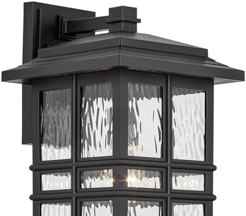 Kichler Beacon Square 17.25" 1-Light Outdoor Wall Light with Clear Hammered Glass in Textured Black, for Exterior Doors, Garage, Porch, or Patio (17.25" x 9.5"), 49831BKT