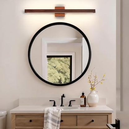 Modern Bathroom Light Fixtures Over Mirror, 32 Inch Brown Wood Finish Vanity Light Bar 26W Dimmable 5CCT LED Vanity Lights for Bathroom Wall Lighting Fixtures Over Mirror