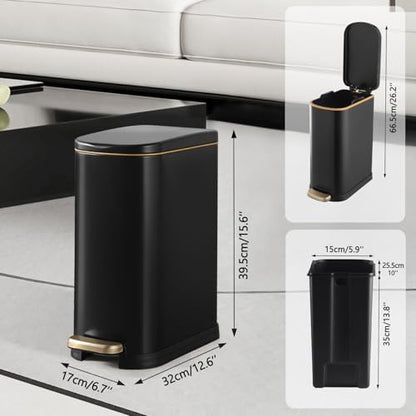 SYNCVIBE Bathroom Trash Can with Soft Close Lid 3.5 Gallon Matte Black