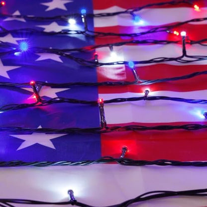 BHCLIGHT Connectable 88Ft 240LED 4th of July String Lights, Red White Blue
