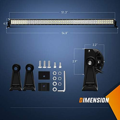 Nilight - ZH023 52Inch Spot Flood Combo Led Light Bar 2PCS 4Inch 18W Spot LED Fog Lights With Off Road Wiring Harness- 3 Leads, 2 Years Warranty