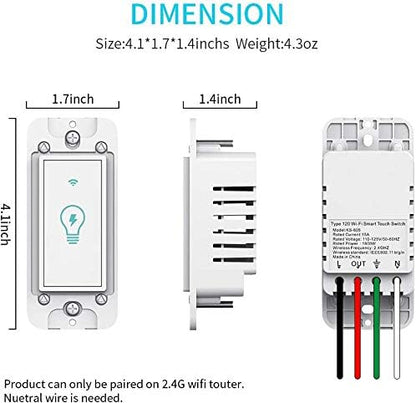 Smart Light Switch, Compatible with Alexa, Google Home IFTTT, App and Voice Control, Timing Function, No Hub Required, Suitable for 2/3/4 Box, Neutral Wire Needs MICMI, 2 Gang 2 Pack
