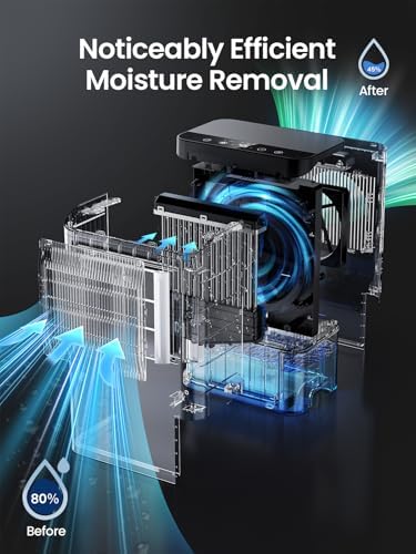Dehumidifiers for Home, 2.5L Tank, 35dB Quiet, Continuous Draining Hose
