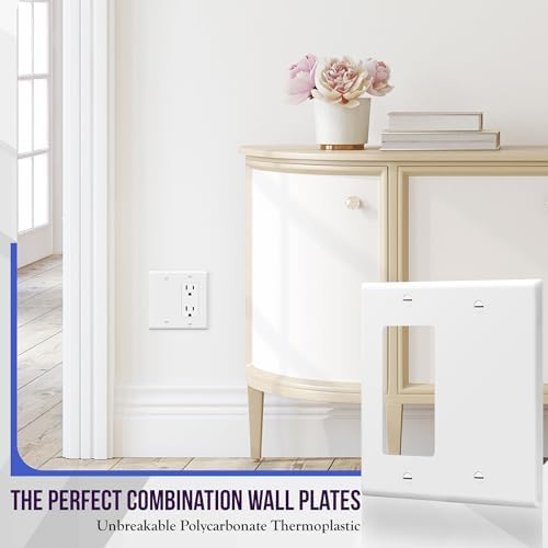 ENERLITES Combination Decorator Rocker/Blank Outlet Wall Plate, Standard Size, 2-Gang 4.50 inch x 4.57 inch Light Switch Cover, Polycarbonate Thermoplastic, UL Listed, 880131-W, White