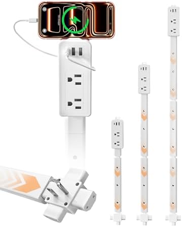 Blueera Electrical Outlet Extender Stick Features USB-C, 2 USB-A, 2AC Outlets, 17"-36" Extandable Stick Access Hard-to-Reach, Behind Couch 4-Way Wall Plug Power Socket Extender (1 Pack)