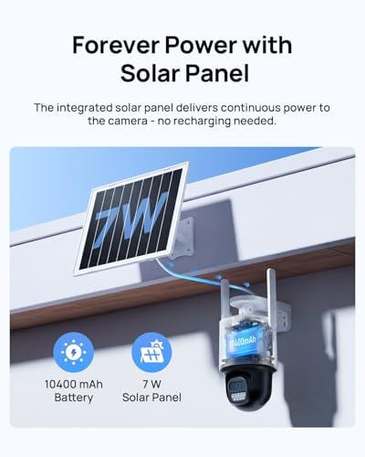 Anona Solar Security Camera Wireless Outdoor, 2.5K 4MP 360° Coverage PTZ Cameras, 24/7 AOV Recording, Color Night Vision, AI Human Detection, Auto Tracking, No Monthly Fee, IP66, 2.4GHz Wi-Fi, 2 Pack