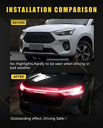YM E-Bright LED Hood Light Strip, 59in Red Dynamic Scan DRL 12V 1Set