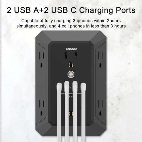 Multi Plug Wall Outlet Surge Protector with 6-Outlet & 4 USB Ports(2USB-C)