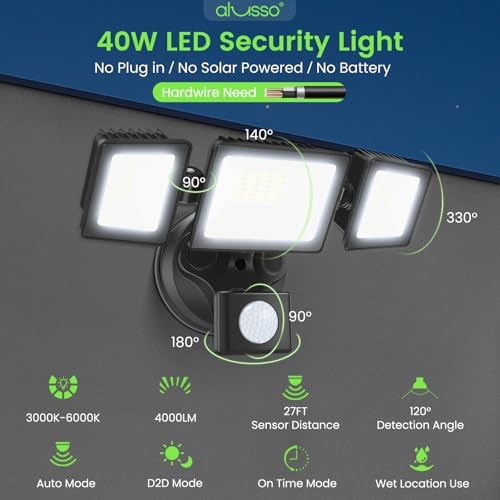 ALUSSO Motion Sensor Outdoor Lights with Remote 40W 4000LM Flood Light 120V