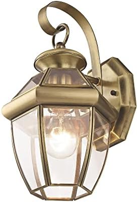 Livex Lighting 2051-01 Monterey 1 Light Outdoor Antique Brass Finish Solid Brass Wall Lantern with Clear Beveled Glass