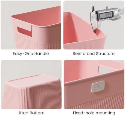 JOYMOOP Slim Trash Can 3-Pack, 2.2 Gallon Plastic Wastebasket for Bathroom, Bedroom, Office, Kitchen with 4 Rolls Bags, Pink