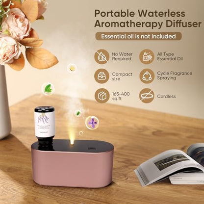 Waterless Diffuser for Home Essential Oil Diffuser, Aromatherapy Diffuser, Portable Scent Diffusers, 3 Mist Modes, Cycle Start for Bedroom, Office Studio 350-700 sq. ft Rose Gold