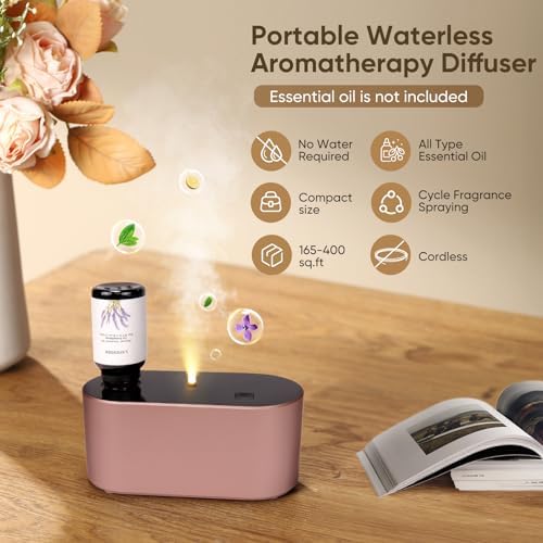 Waterless Diffuser for Home Essential Oil Diffuser, Aromatherapy Diffuser, Portable Scent Diffusers, 3 Mist Modes, Cycle Start for Bedroom, Office Studio 350-700 sq. ft Rose Gold