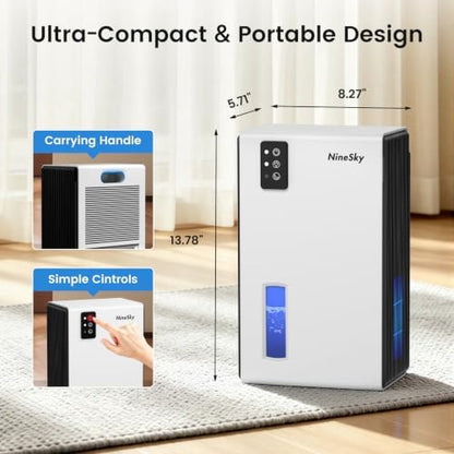 NineSky Dehumidifiers for Home, 1000 Sq.Ft Dehumidifier with 95oz Water Tank, Quiet Dehumidifier for Basement Bathroom Bedroom with 7-Color Ambient Light & Auto Shut Off, White