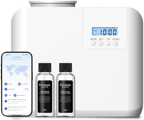 2026 Upgraded HVAC Scent Diffuser Machine Kit, Cover 5000 Sq.Ft, Wi-Fi Control, Hotel Scents Collection, Waterless Cold Air Aromatherapy Essential Oil Hotel Fragrance Diffuser for Large Room - White