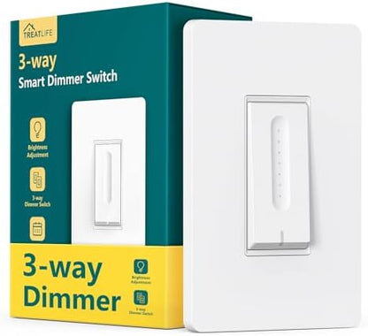 TREATLIFE 3 Way Smart Dimmer Switch 1 Pack, Master 3 Way Dimmable Light Switch, 2.4GHz Smart Switch Compatible with Alexa and Google Home, Neutral Wire Needed, No Hub Required, Remote Control