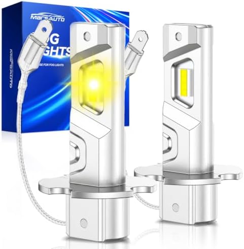 Marsauto H3 Yellow Led Fog Light Bulb, 600% High Bright H3LL Fog Lights Led, 12,000LM 3000K Amber Yellow LED Fog Lights, 1:1 Mini Size Upgraded CSP Chips H3 Fog Bulb, Side Marker Parking Light Combos