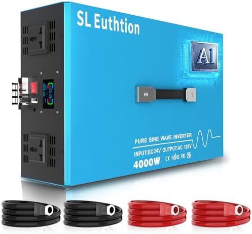 4000W Pure Sine Wave Power Inverter Voice Control AI Voice Assistant Support English 24V to 120V 60HZ with LCD Display, USB Port, for Car Home Laptop Truck